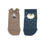 ATTIPAS - AFSBP - CALCETINES FORMA PIE - PACK OSO Y PINGUINO (MARRON Y AZUL)