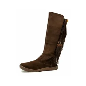 Botas Altas Barefoot Mujer Flexi Nens 9094-S Serraje Roble con Flecos