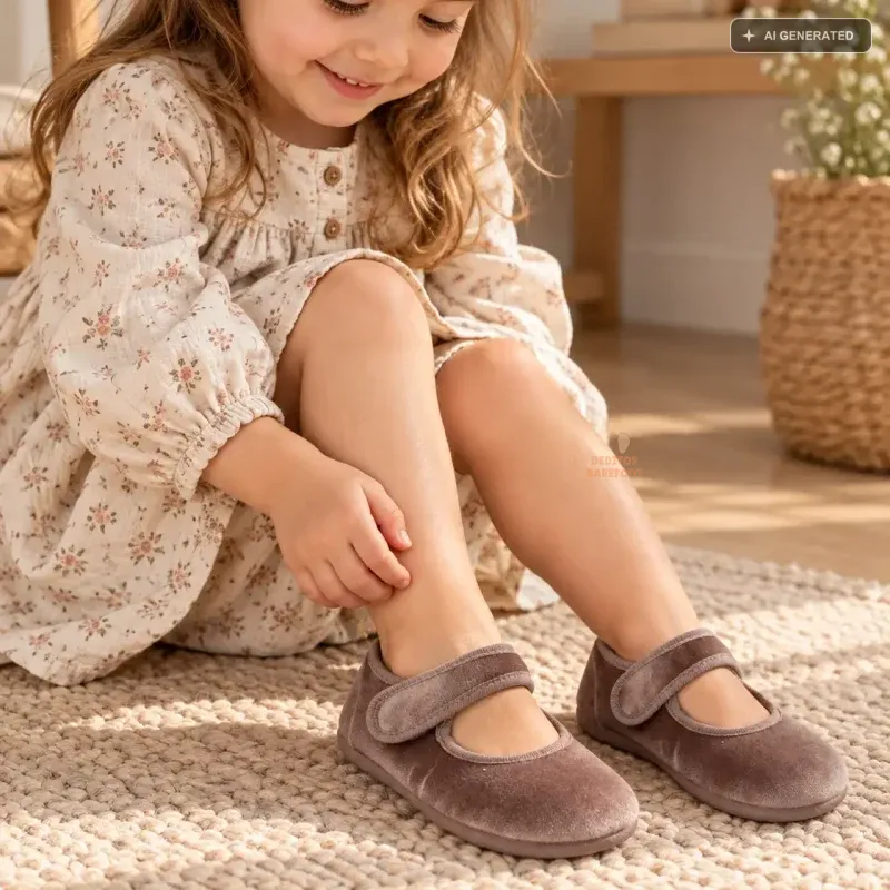 Merceditas Barefoot Batilas X22051 Terciopelo para Niña antique Merceditas Barefoot Batilas X22051 Terciopelo para Niña antique